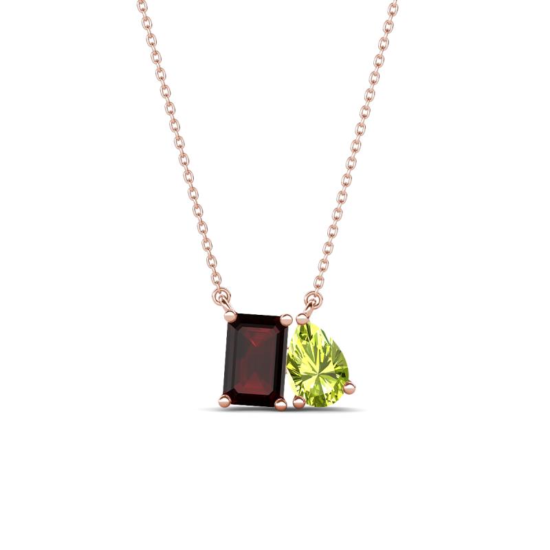 Arika 1.28 ctw Emerald Shape Red Garnet with Pear Shape Peridot Toi Et Moi Women Pendant Necklace 