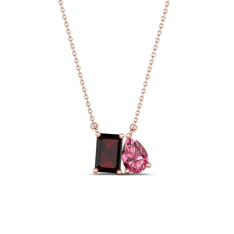 Arika 1.23 ctw Emerald Shape Red Garnet with Pear Shape Pink Tourmaline Toi Et Moi Women Pendant Necklace 
