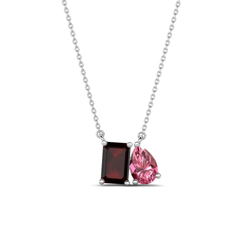 Arika 1.23 ctw Emerald Shape Red Garnet with Pear Shape Pink Tourmaline Toi Et Moi Women Pendant Necklace 