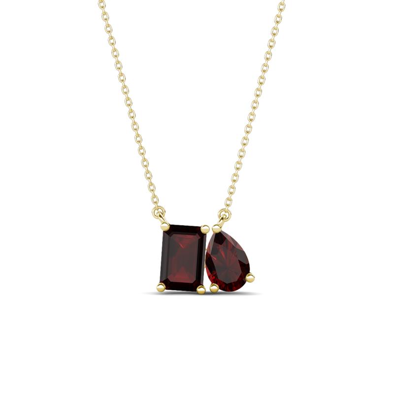 Arika 1.33 ctw Emerald Shape with Pear Shape Red Garnet Toi Et Moi Women Pendant Necklace 