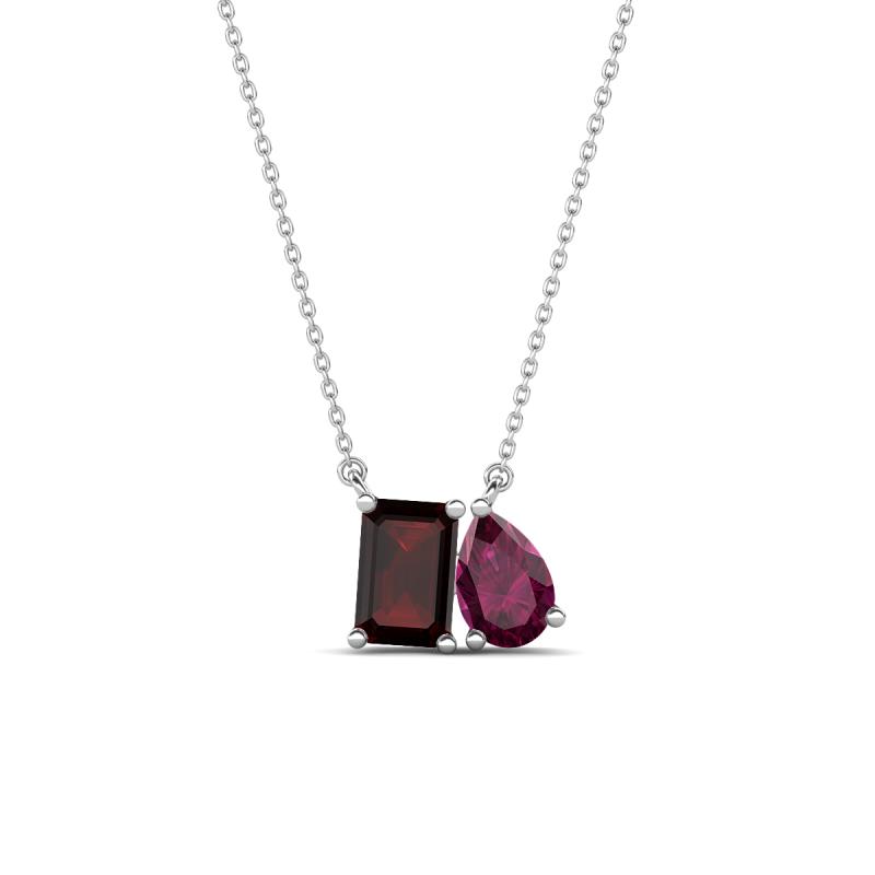 Arika 1.33 ctw Emerald Shape Red Garnet with Pear Shape Rhodolite Garnet Toi Et Moi Women Pendant Necklace 