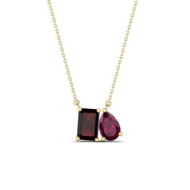 Arika 1.33 ctw Emerald Shape Red Garnet with Pear Shape Rhodolite Garnet Toi Et Moi Women Pendant Necklace 