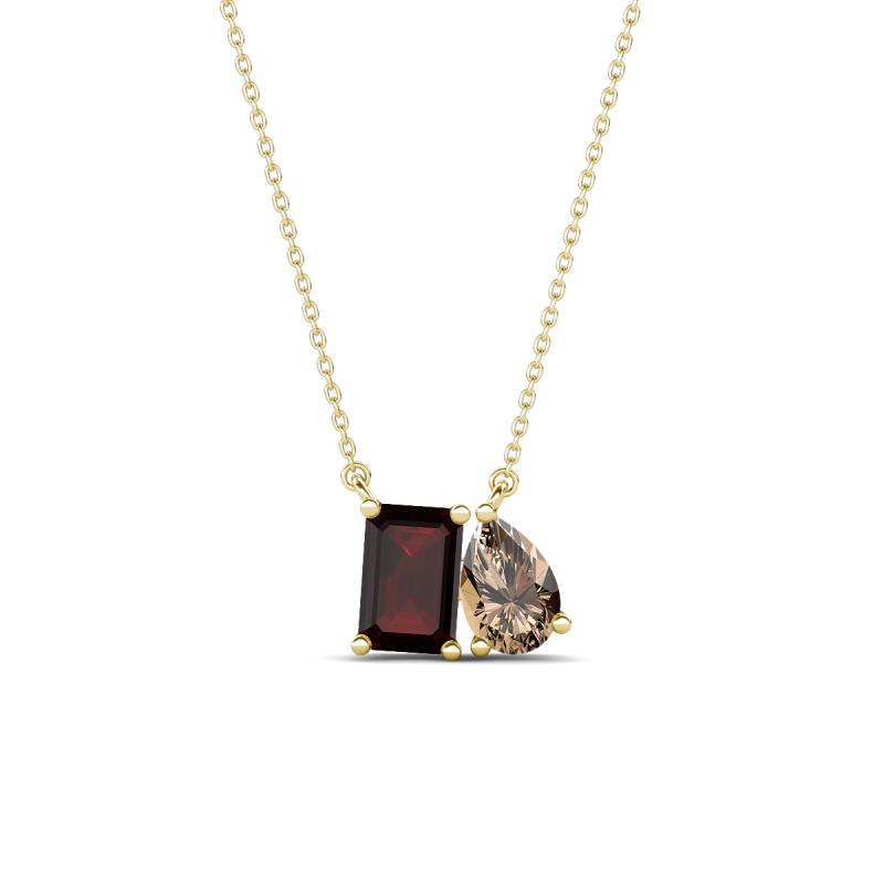 Arika 1.13 ctw Emerald Shape Red Garnet with Pear Shape Smoky Quartz Toi Et Moi Women Pendant Necklace 