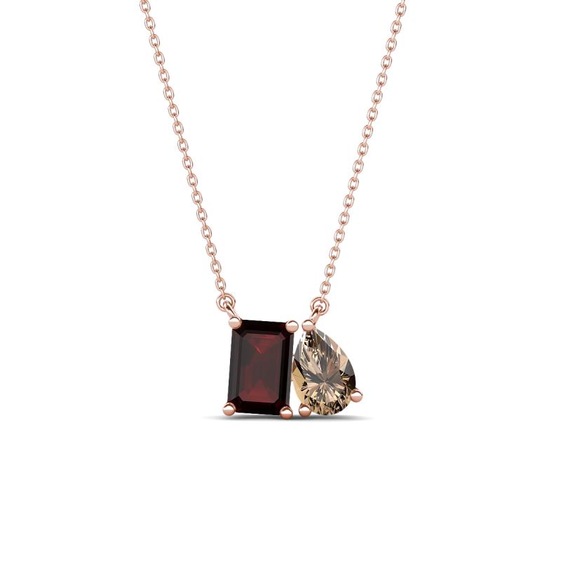 Arika 1.13 ctw Emerald Shape Red Garnet with Pear Shape Smoky Quartz Toi Et Moi Women Pendant Necklace 
