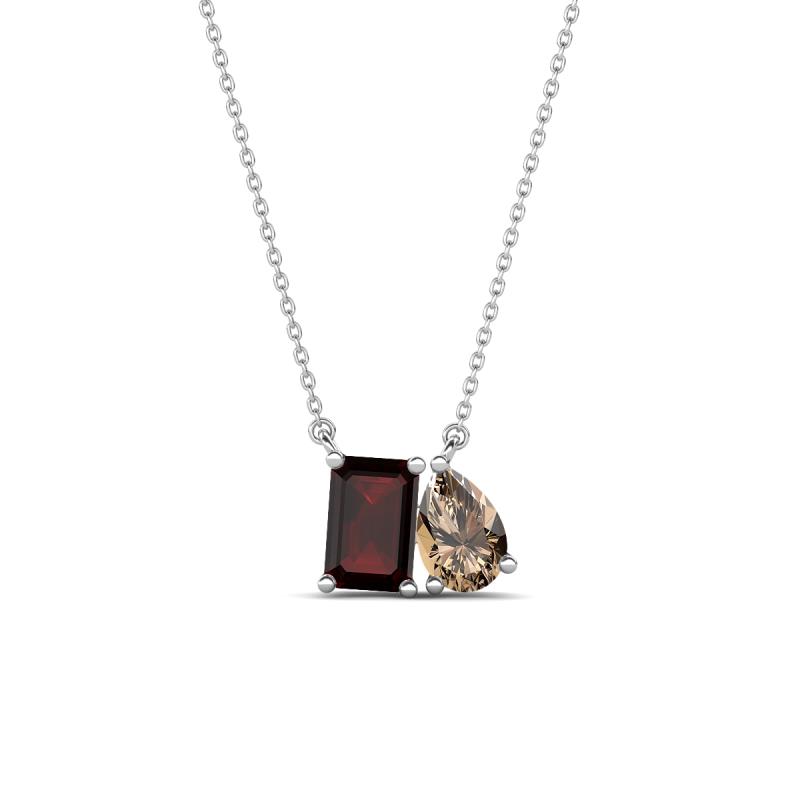 Arika 1.13 ctw Emerald Shape Red Garnet with Pear Shape Smoky Quartz Toi Et Moi Women Pendant Necklace 