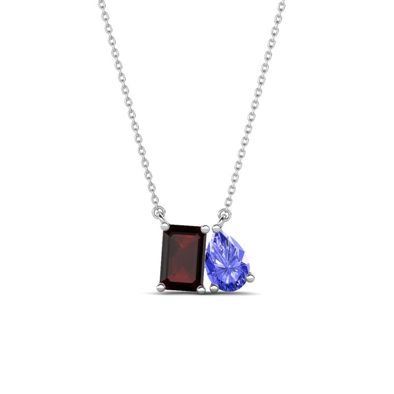 Arika 1.23 ctw Emerald Shape Red Garnet with Pear Shape Tanzanite Toi Et Moi Women Pendant Necklace 