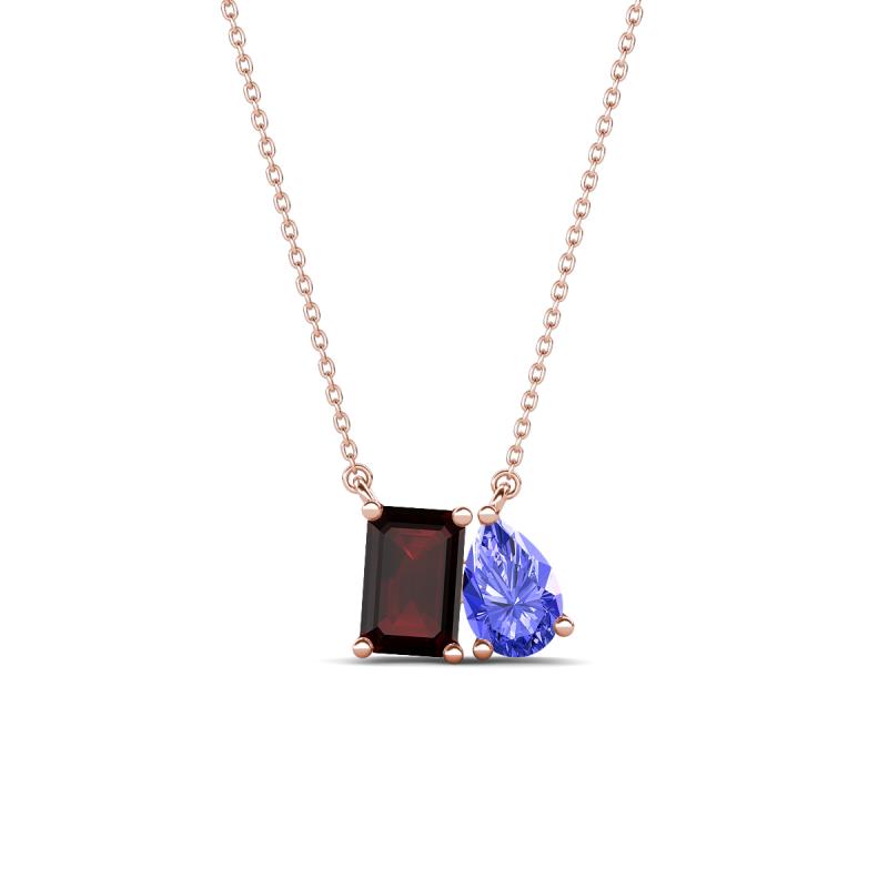 Arika 1.23 ctw Emerald Shape Red Garnet with Pear Shape Tanzanite Toi Et Moi Women Pendant Necklace 