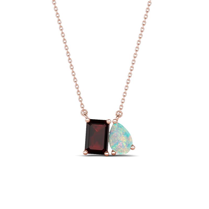 Arika 1.03 ctw Emerald Shape Red Garnet with Pear Shape Opal Toi Et Moi Women Pendant Necklace 
