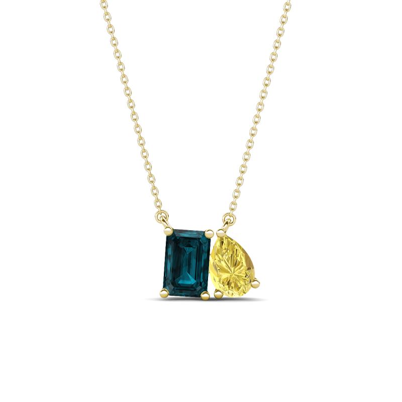 Arika 1.15 ctw Emerald Shape London Blue Topaz with Pear Shape Created Yellow Sapphire Toi Et Moi Women Pendant Necklace 