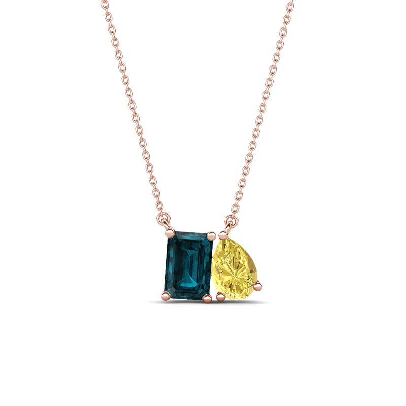 Arika 1.15 ctw Emerald Shape London Blue Topaz with Pear Shape Created Yellow Sapphire Toi Et Moi Women Pendant Necklace 
