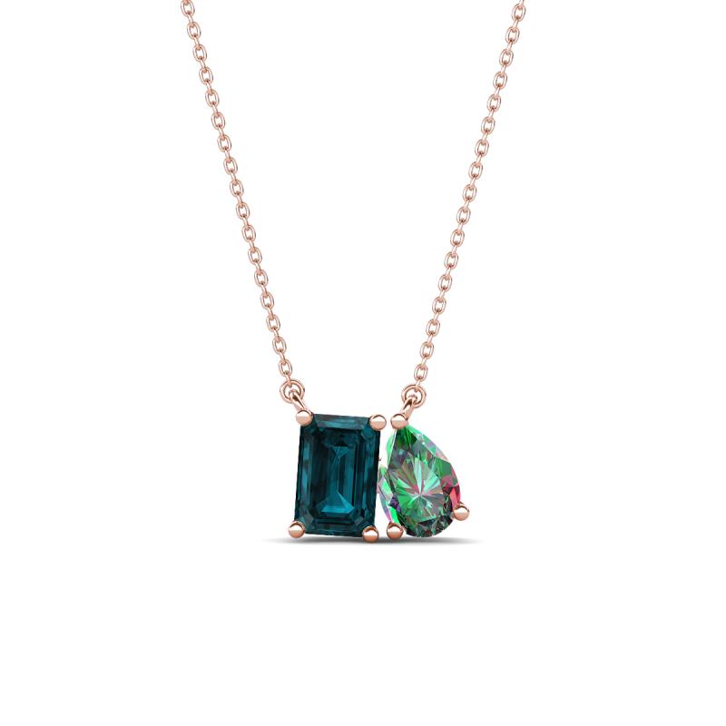 Arika 1.19 ctw Emerald Shape London Blue Topaz with Pear Shape Created Alexandrite Toi Et Moi Women Pendant Necklace 