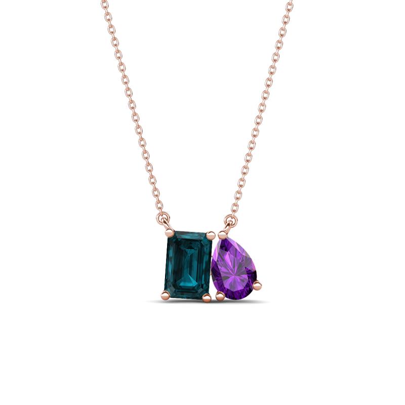 Arika 1.10 ctw Emerald Shape London Blue Topaz with Pear Shape Amethyst Toi Et Moi Women Pendant Necklace 