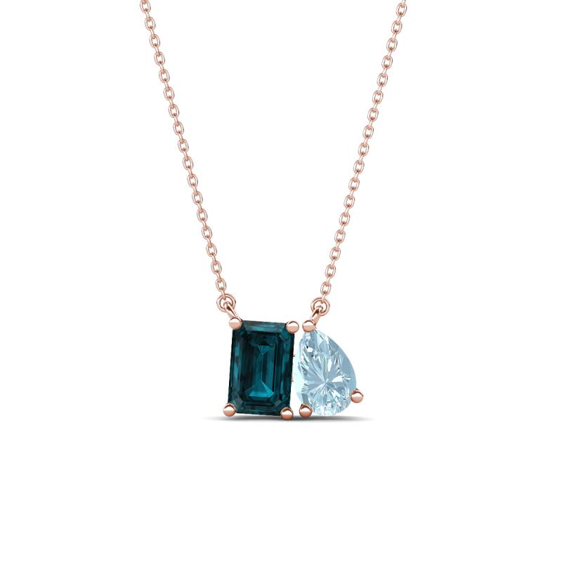 Arika 1.05 ctw Emerald Shape London Blue Topaz with Pear Shape Aquamarine Toi Et Moi Women Pendant Necklace 