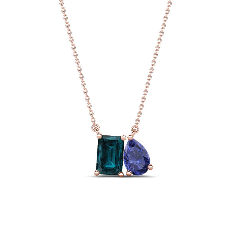Arika 1.05 ctw Emerald Shape London Blue Topaz with Pear Shape Iolite Toi Et Moi Women Pendant Necklace 