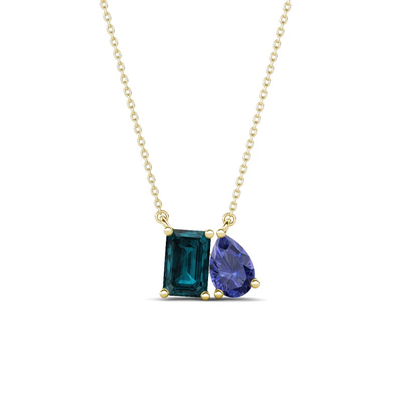 Arika 1.05 ctw Emerald Shape London Blue Topaz with Pear Shape Iolite Toi Et Moi Women Pendant Necklace 