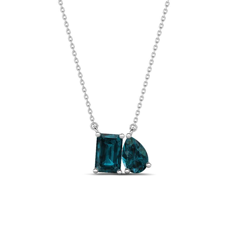 Arika 1.20 ctw Emerald Shape with Pear Shape London Blue Topaz Toi Et Moi Women Pendant Necklace 
