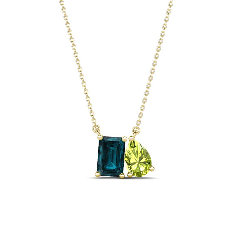 Arika 1.20 ctw Emerald Shape London Blue Topaz with Pear Shape Peridot Toi Et Moi Women Pendant Necklace 