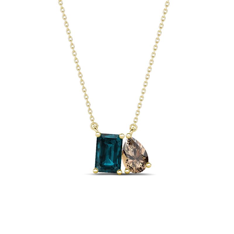 Arika 1.05 ctw Emerald Shape London Blue Topaz with Pear Shape Smoky Quartz Toi Et Moi Women Pendant Necklace 