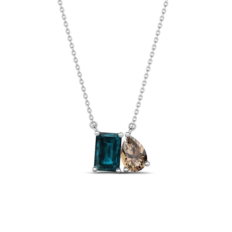 Arika 1.05 ctw Emerald Shape London Blue Topaz with Pear Shape Smoky Quartz Toi Et Moi Women Pendant Necklace 