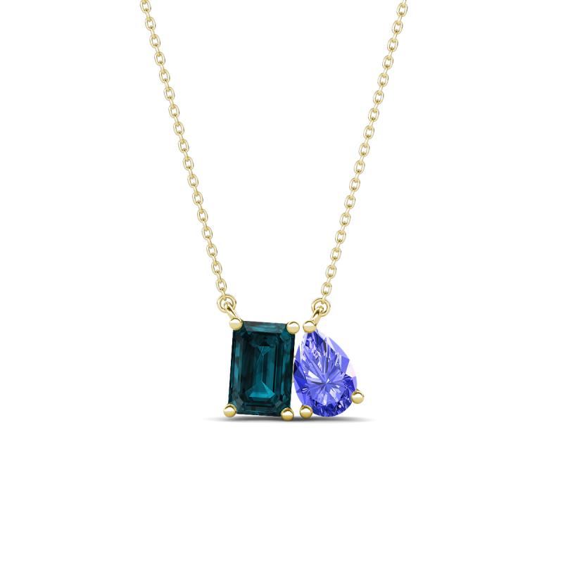 Arika 1.15 ctw Emerald Shape London Blue Topaz with Pear Shape Tanzanite Toi Et Moi Women Pendant Necklace 