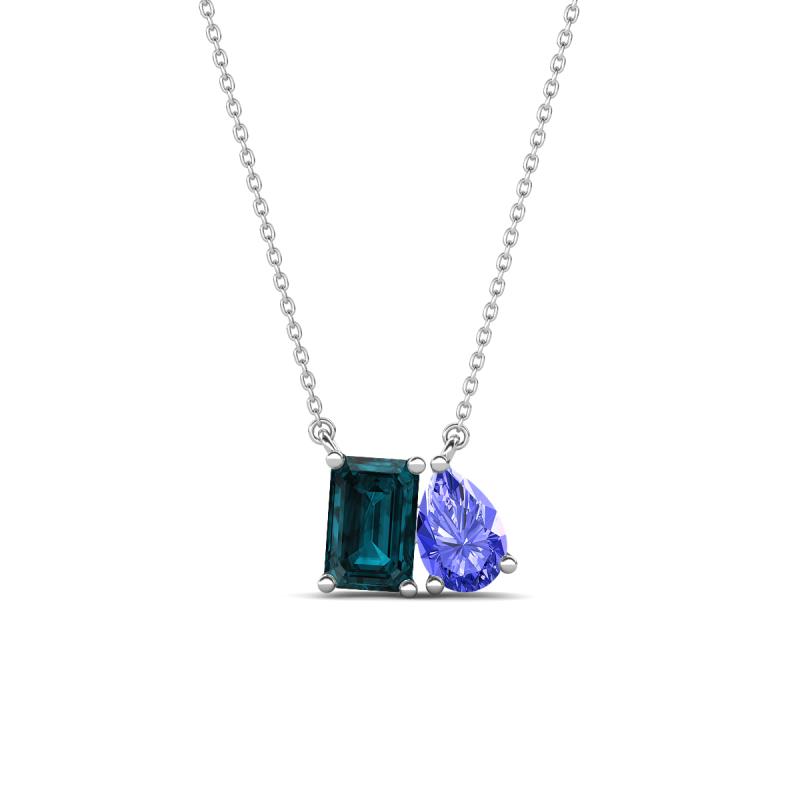 Arika 1.15 ctw Emerald Shape London Blue Topaz with Pear Shape Tanzanite Toi Et Moi Women Pendant Necklace 