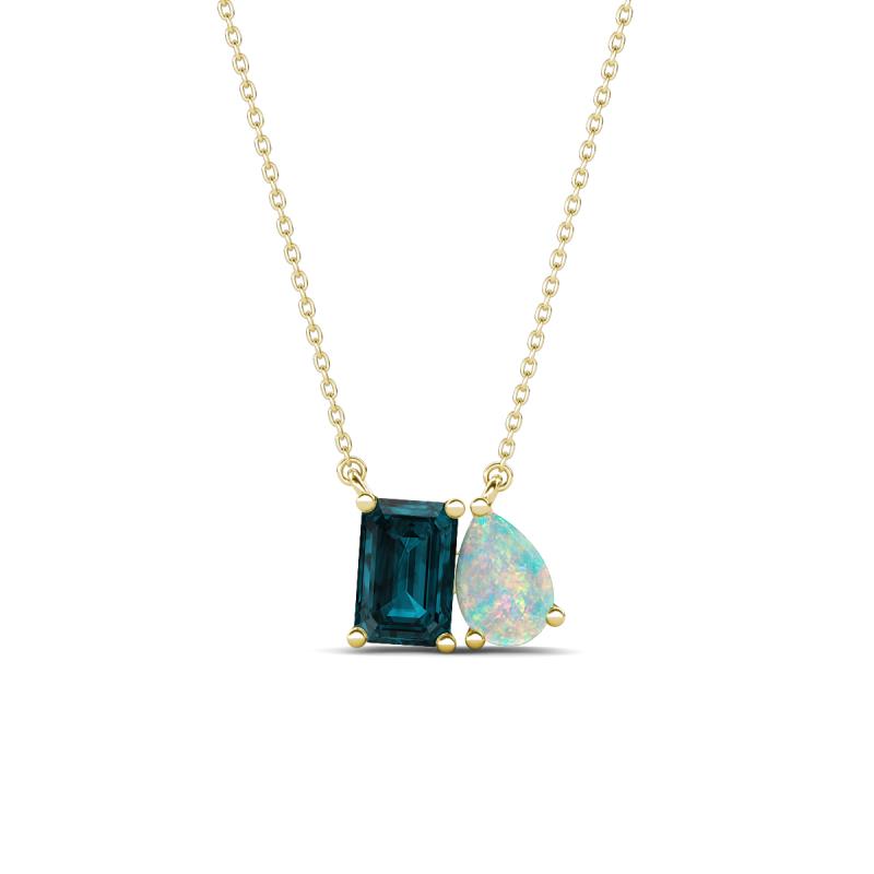 Arika 0.95 ctw Emerald Shape London Blue Topaz with Pear Shape Opal Toi Et Moi Women Pendant Necklace 