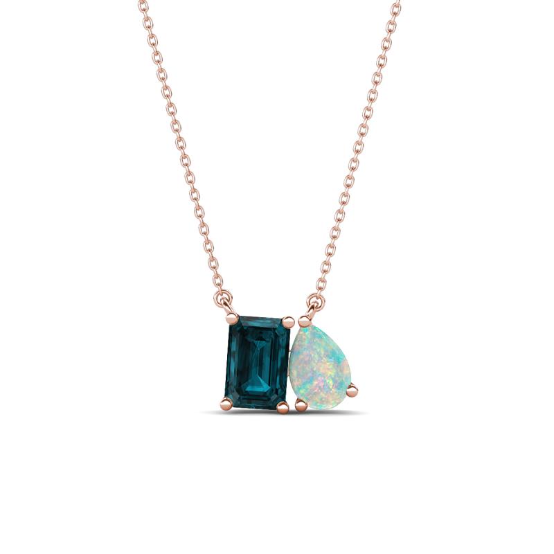 Arika 0.95 ctw Emerald Shape London Blue Topaz with Pear Shape Opal Toi Et Moi Women Pendant Necklace 