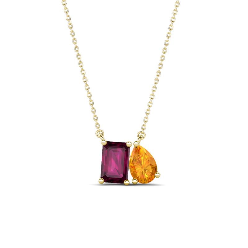 Arika 1.15 ctw Emerald Shape Rhodolite Garnet with Pear Shape Citrine Toi Et Moi Women Pendant Necklace 
