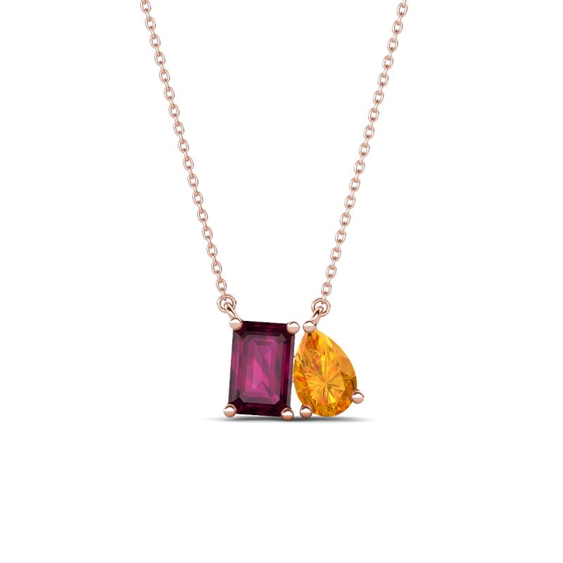 Arika 1.15 ctw Emerald Shape Rhodolite Garnet with Pear Shape Citrine Toi Et Moi Women Pendant Necklace 