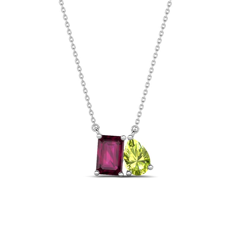 Arika 1.25 ctw Emerald Shape Rhodolite Garnet with Pear Shape Peridot Toi Et Moi Women Pendant Necklace 