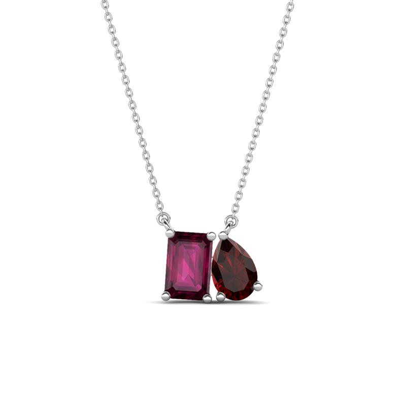 Arika 1.30 ctw Emerald Shape Rhodolite Garnet with Pear Shape Red Garnet Toi Et Moi Women Pendant Necklace 