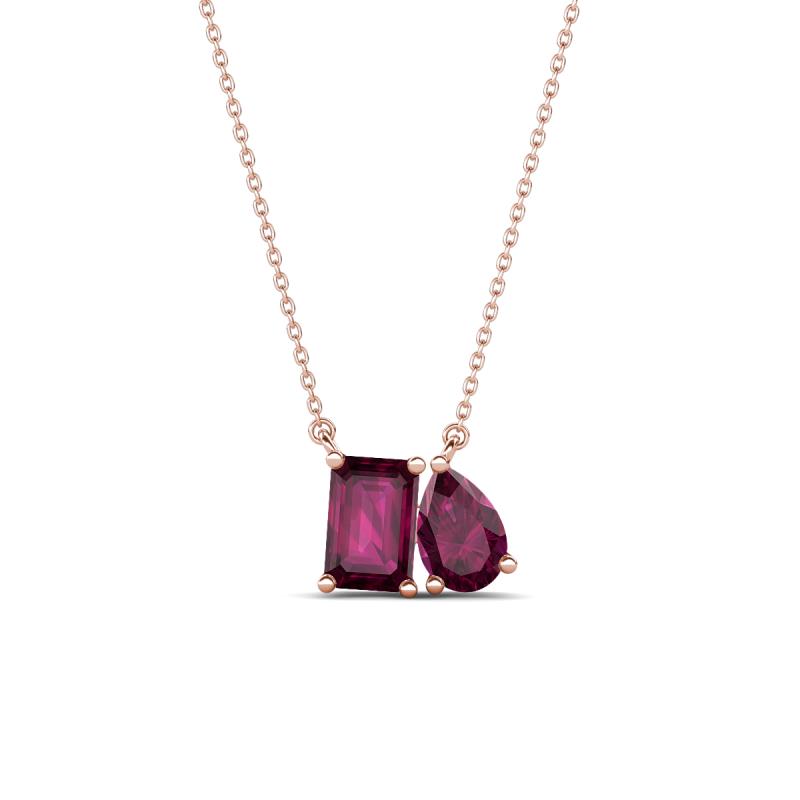 Arika 1.30 ctw Emerald Shape with Pear Shape Rhodolite Garnet Toi Et Moi Women Pendant Necklace 
