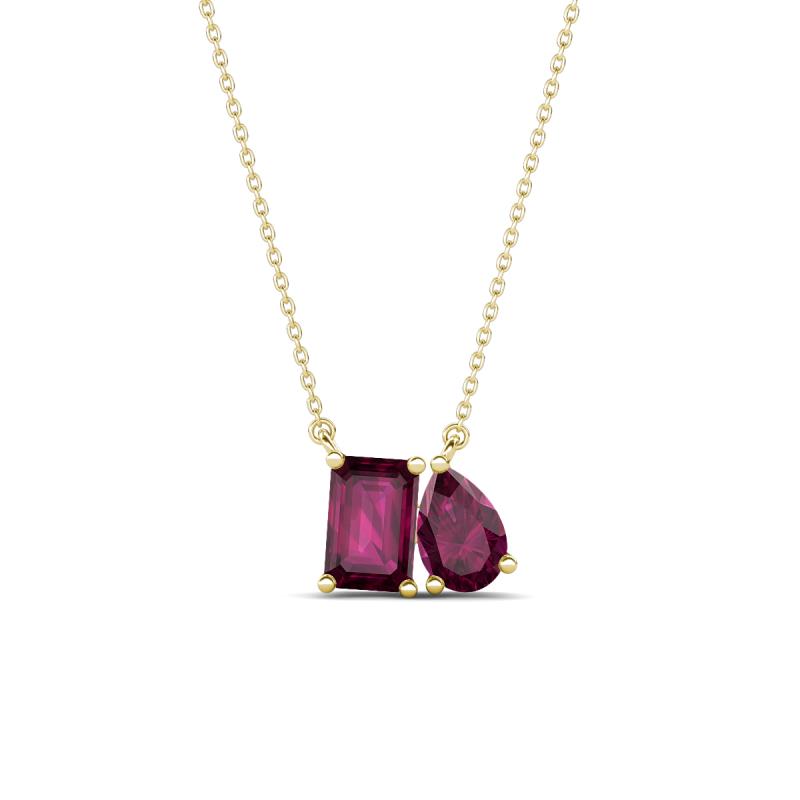 Arika 1.30 ctw Emerald Shape with Pear Shape Rhodolite Garnet Toi Et Moi Women Pendant Necklace 