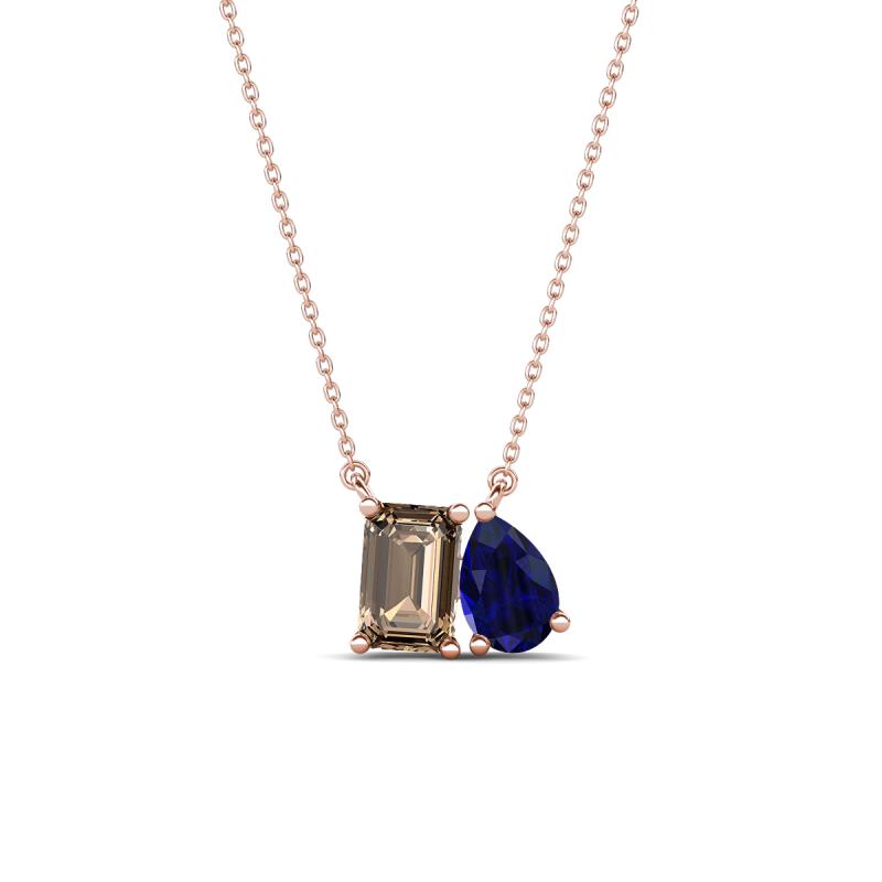 Arika 1.00 ctw Emerald Shape Smoky Quartz with Pear Shape Created Blue Sapphire Toi Et Moi Women Pendant Necklace 
