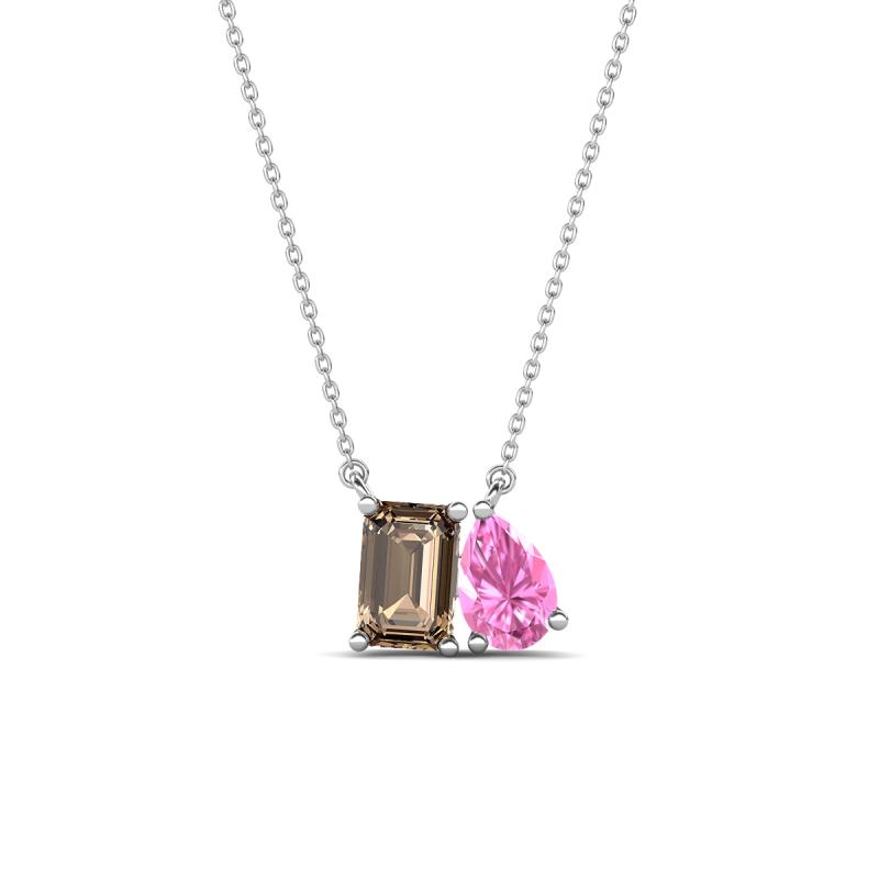 Arika 1.00 ctw Emerald Shape Smoky Quartz with Pear Shape Created Pink Sapphire Toi Et Moi Women Pendant Necklace 