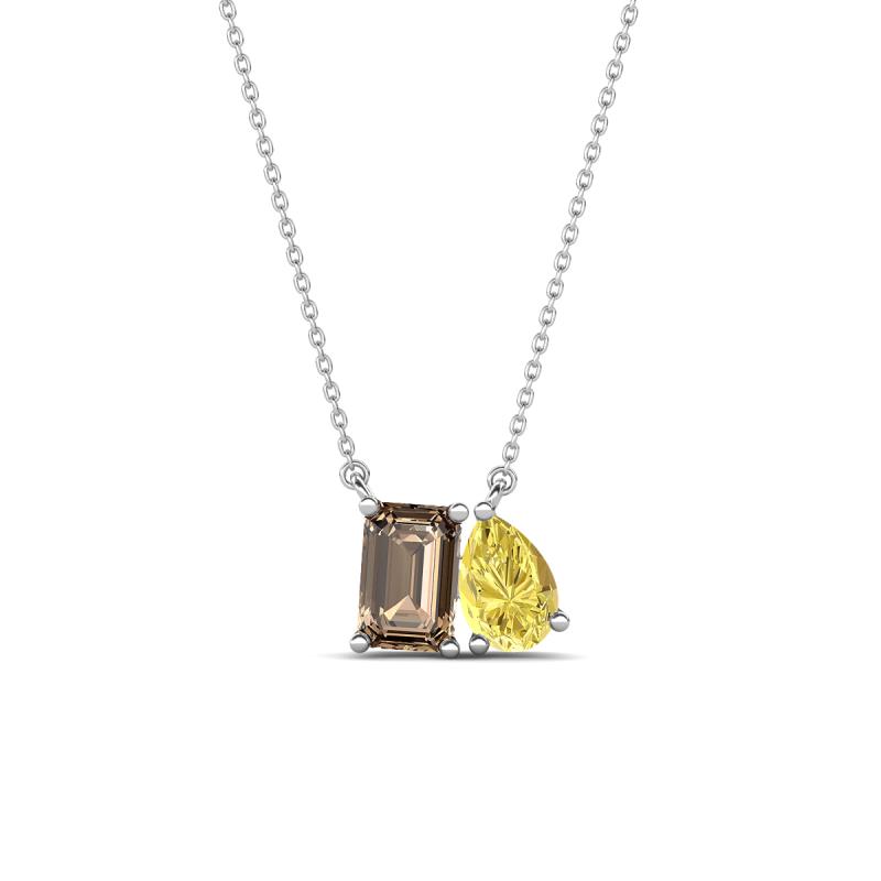 Arika 1.00 ctw Emerald Shape Smoky Quartz with Pear Shape Created Yellow Sapphire Toi Et Moi Women Pendant Necklace 