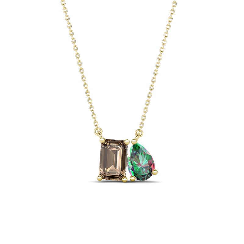 Arika 1.04 ctw Emerald Shape Smoky Quartz with Pear Shape Created Alexandrite Toi Et Moi Women Pendant Necklace 