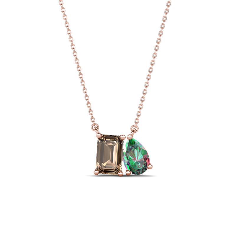 Arika 1.04 ctw Emerald Shape Smoky Quartz with Pear Shape Created Alexandrite Toi Et Moi Women Pendant Necklace 