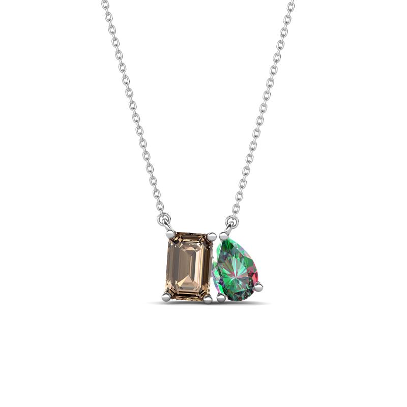 Arika 1.04 ctw Emerald Shape Smoky Quartz with Pear Shape Created Alexandrite Toi Et Moi Women Pendant Necklace 