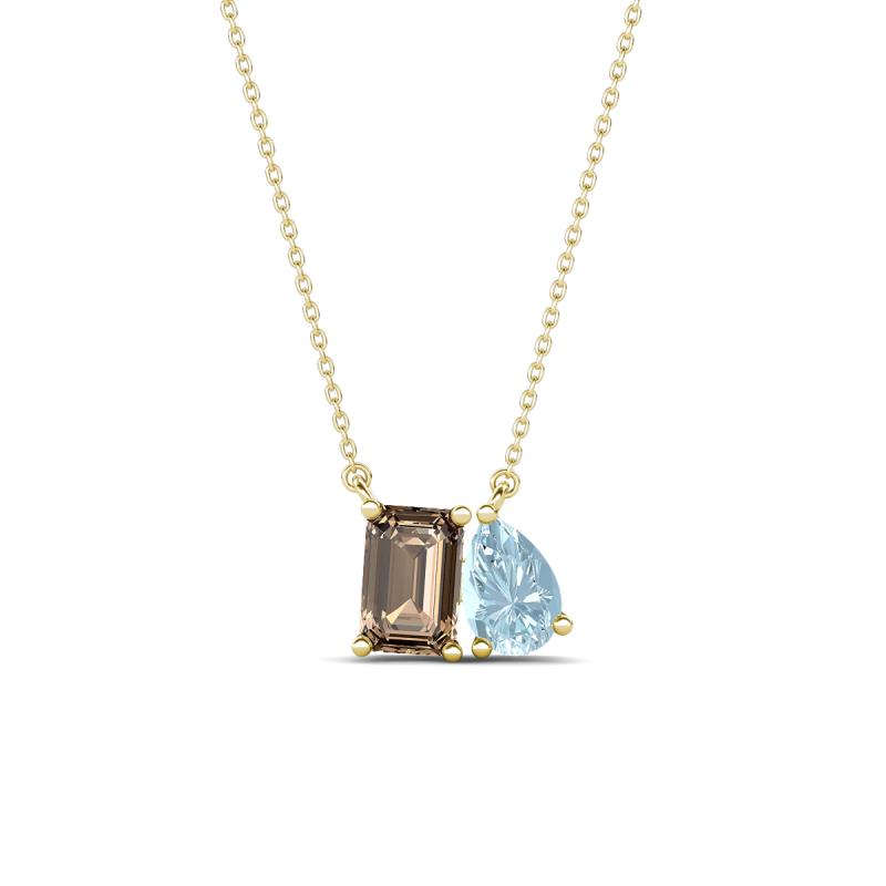 Arika 0.90 ctw Emerald Shape Smoky Quartz with Pear Shape Aquamarine Toi Et Moi Women Pendant Necklace 