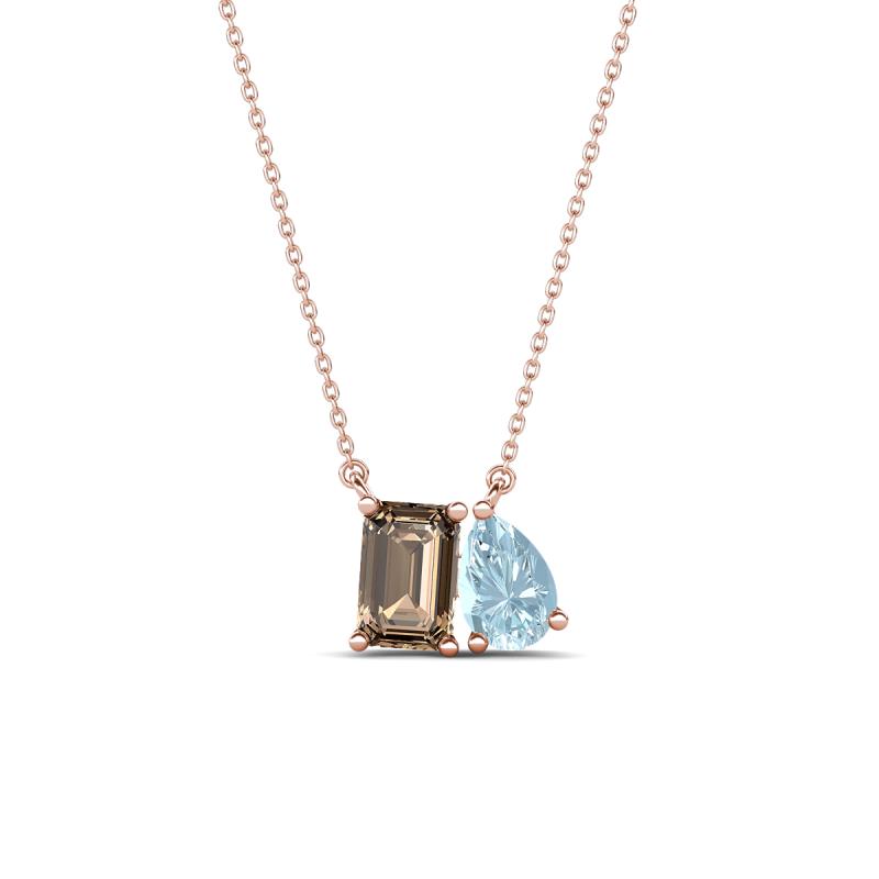 Arika 0.90 ctw Emerald Shape Smoky Quartz with Pear Shape Aquamarine Toi Et Moi Women Pendant Necklace 