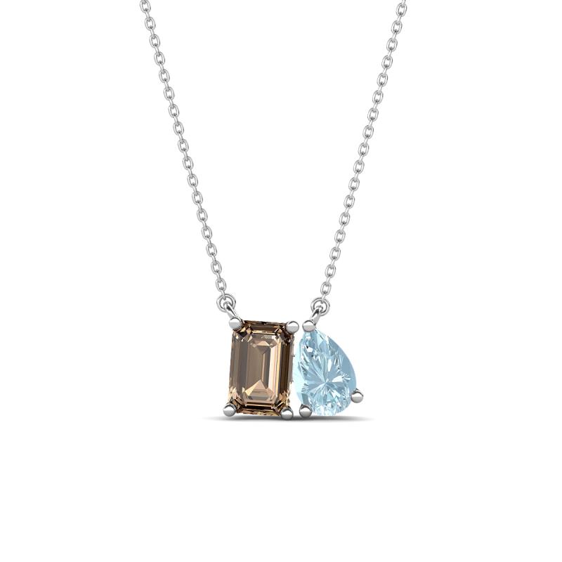 Arika 0.90 ctw Emerald Shape Smoky Quartz with Pear Shape Aquamarine Toi Et Moi Women Pendant Necklace 