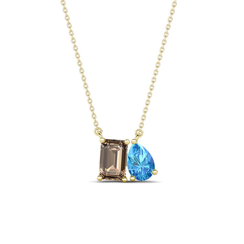 Arika 1.05 ctw Emerald Shape Smoky Quartz with Pear Shape Blue Topaz Toi Et Moi Women Pendant Necklace 