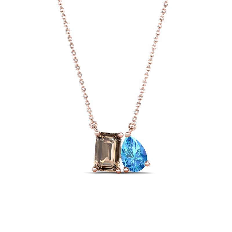 Arika 1.05 ctw Emerald Shape Smoky Quartz with Pear Shape Blue Topaz Toi Et Moi Women Pendant Necklace 