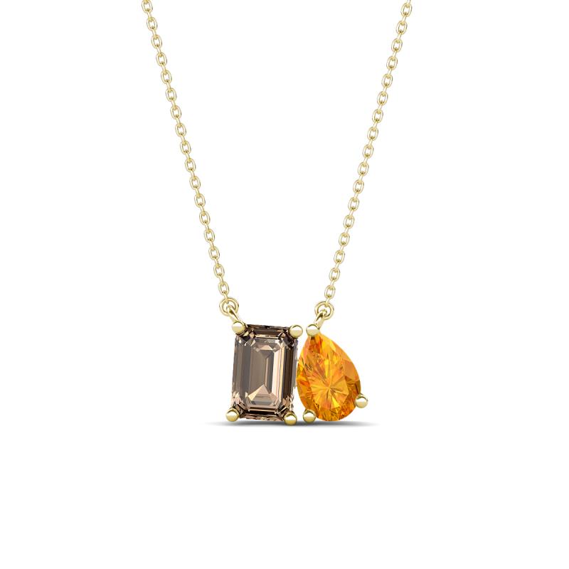Arika 0.95 ctw Emerald Shape Smoky Quartz with Pear Shape Citrine Toi Et Moi Women Pendant Necklace 