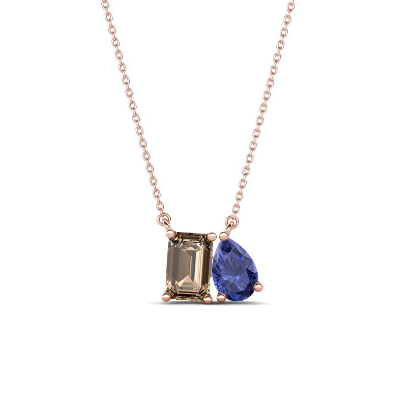 Arika 0.90 ctw Emerald Shape Smoky Quartz with Pear Shape Iolite Toi Et Moi Women Pendant Necklace 
