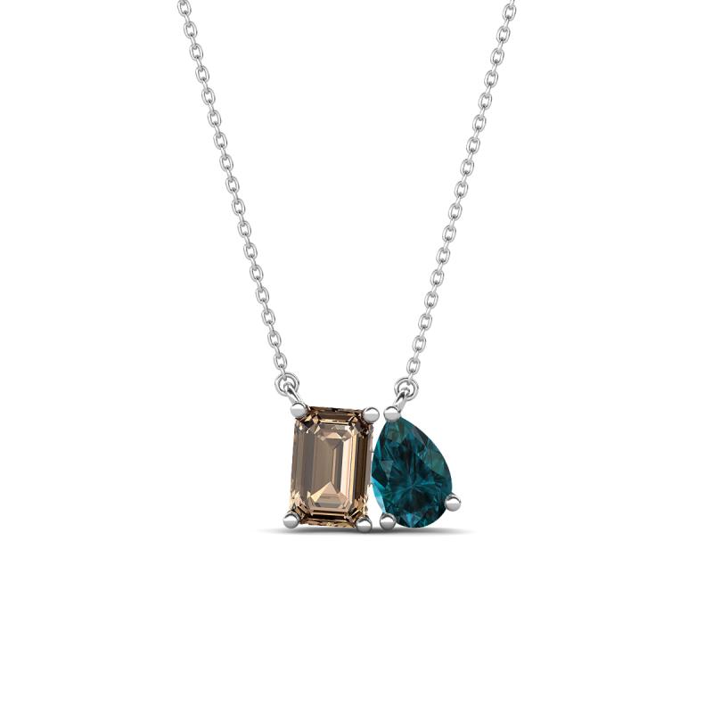 Arika 1.05 ctw Emerald Shape Smoky Quartz with Pear Shape London Blue Topaz Toi Et Moi Women Pendant Necklace 