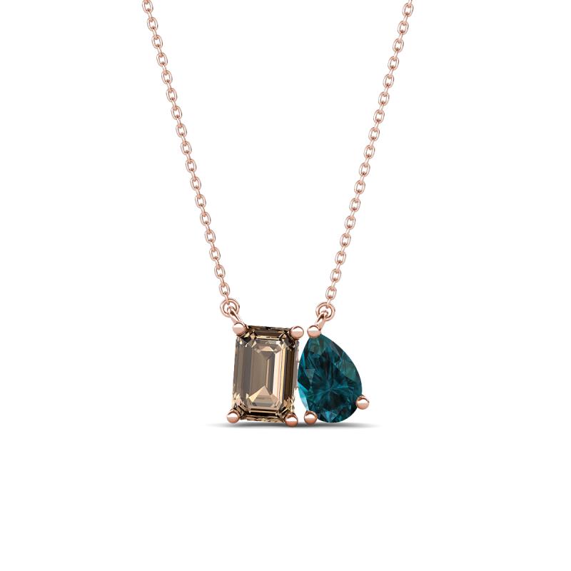 Arika 1.05 ctw Emerald Shape Smoky Quartz with Pear Shape London Blue Topaz Toi Et Moi Women Pendant Necklace 