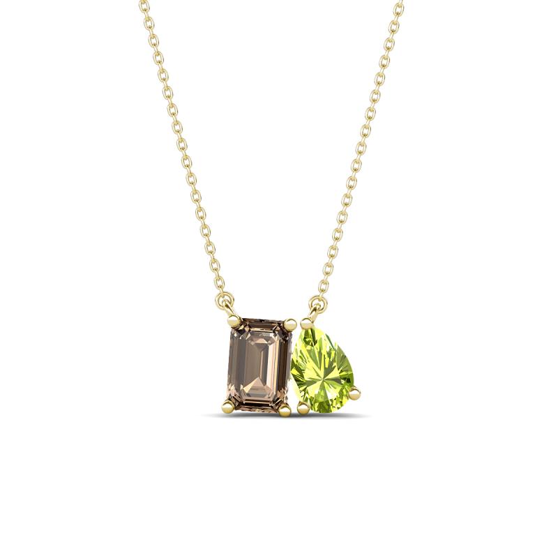Arika 1.05 ctw Emerald Shape Smoky Quartz with Pear Shape Peridot Toi Et Moi Women Pendant Necklace 