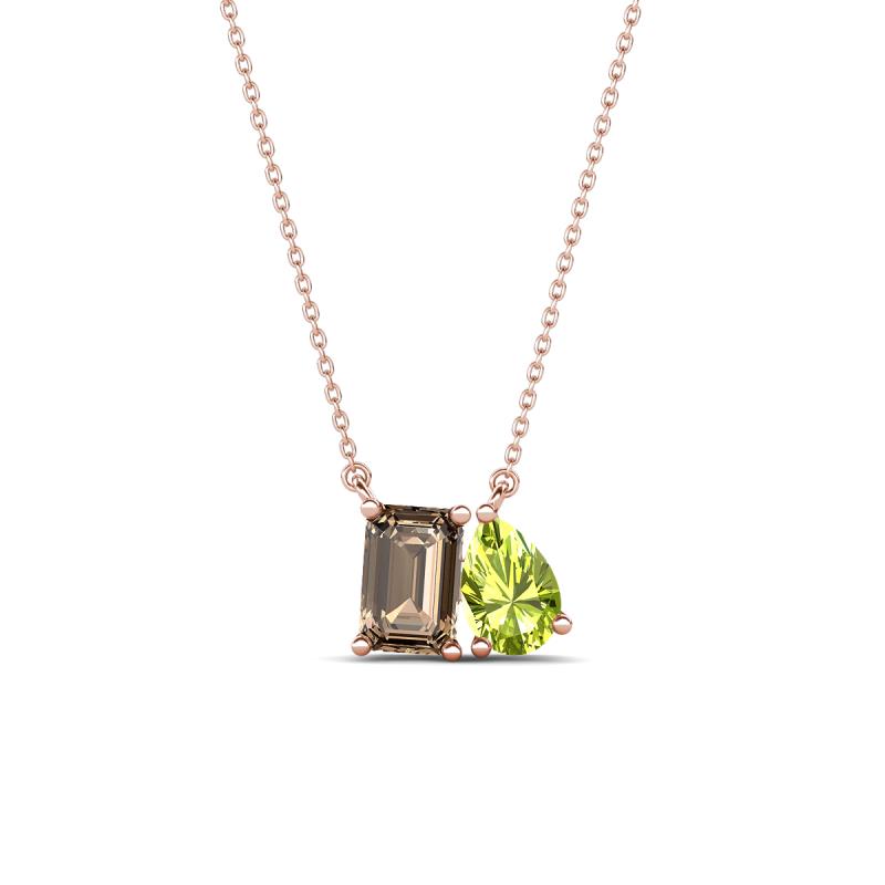 Arika 1.05 ctw Emerald Shape Smoky Quartz with Pear Shape Peridot Toi Et Moi Women Pendant Necklace 
